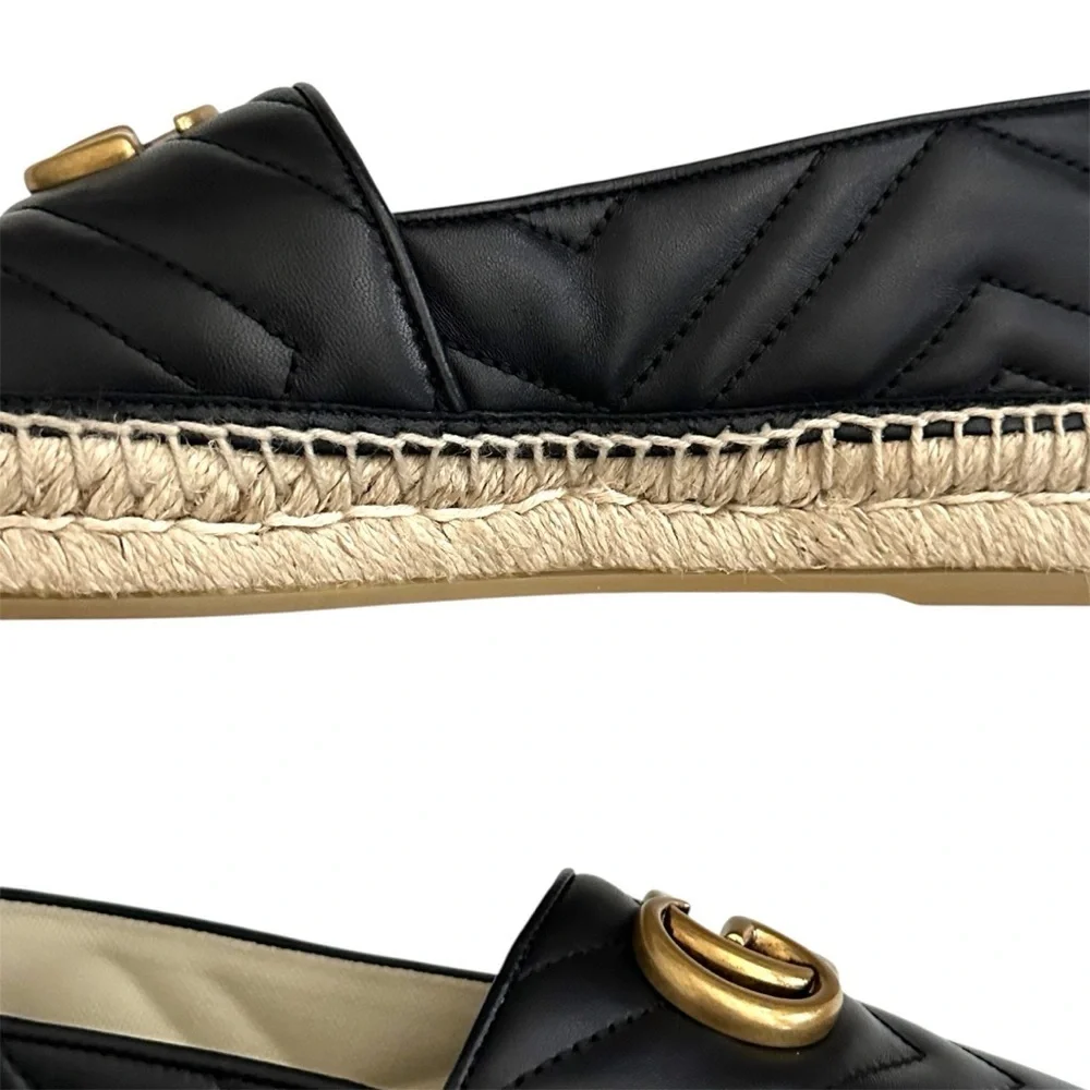 Gucci Nappa Quilted Charlotte GG Marmont Espadrilles in Black 37.5 | US 7.5